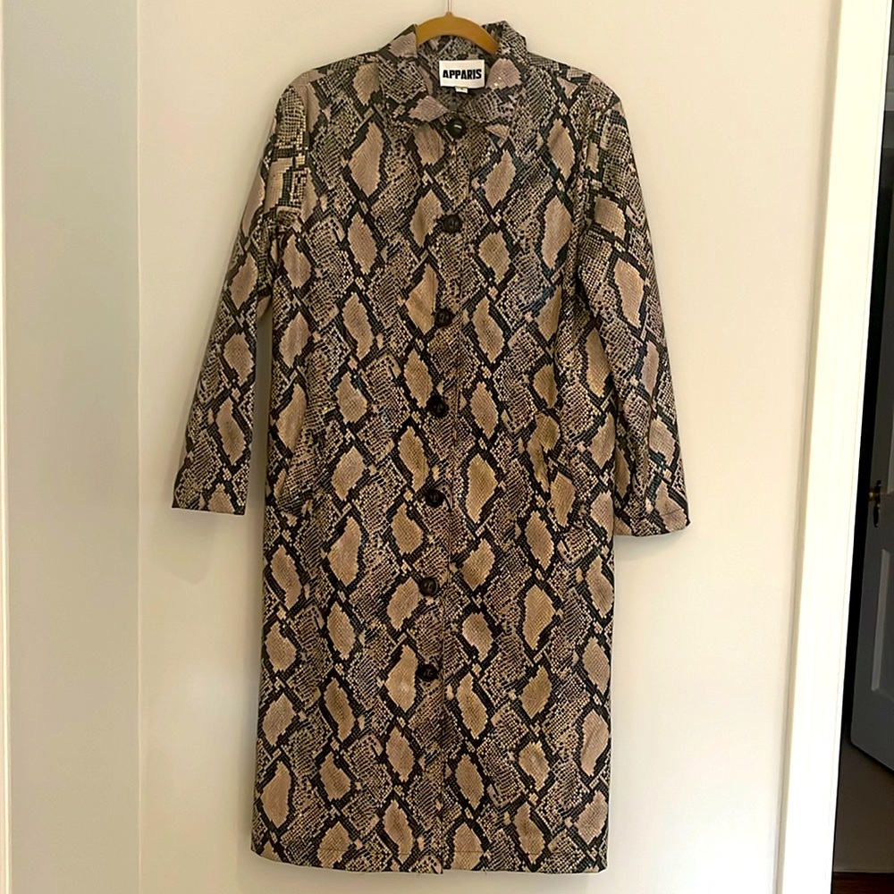 APPARIS Size S Faux Snakeskin Vegan Trench Coat. Waterproof. Worn Once.
